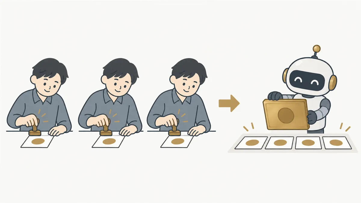 同じ作業を3回くり返したあと、4回目は型が自動で同じものをつくる様子
